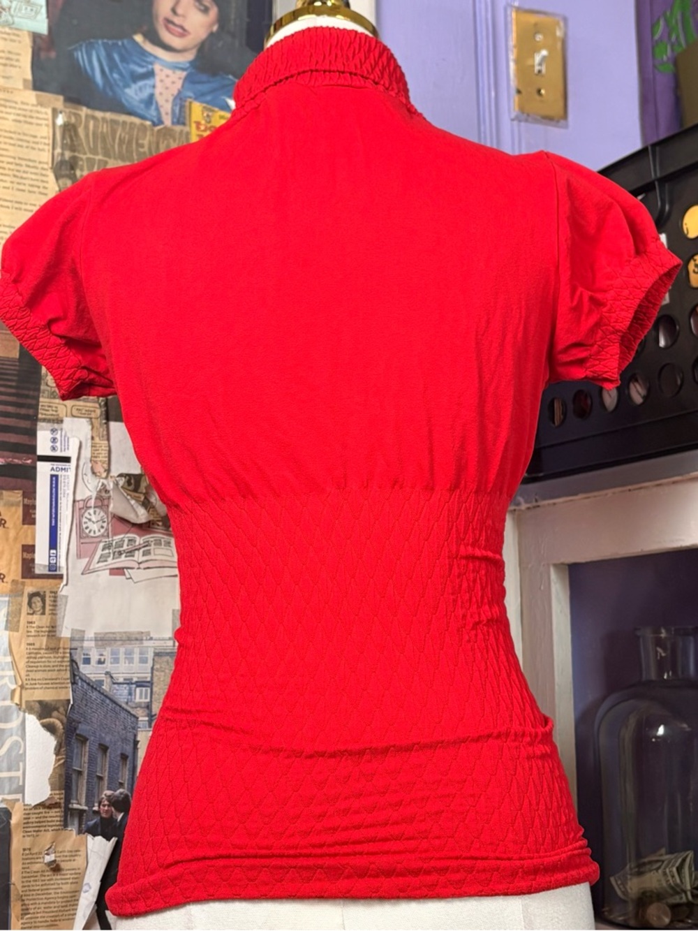 Vintage Red Mock Neck Ruched Top - Picture 4 of 5